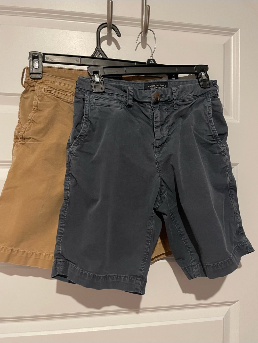 American Eagle Outfitters Men's Navy and Tan Flat Front Shorts